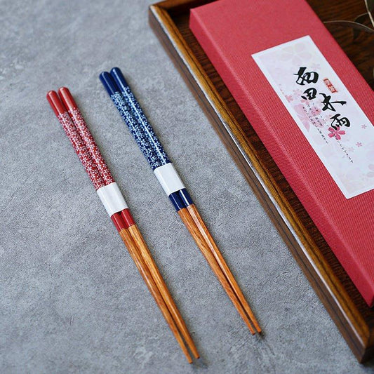 Japanese Handcrafted Wooden Sakura Themed Chopsticks Set